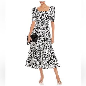 Aqua Black and White Floral Midi Dress